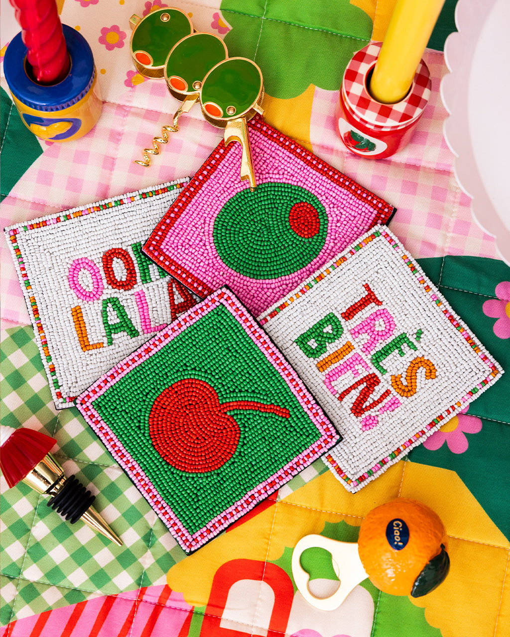 Cocktail Beaded Coaster Set ban.do coasters Cocktail Beaded Coaster Set Bonjour Fete - Party Supplies