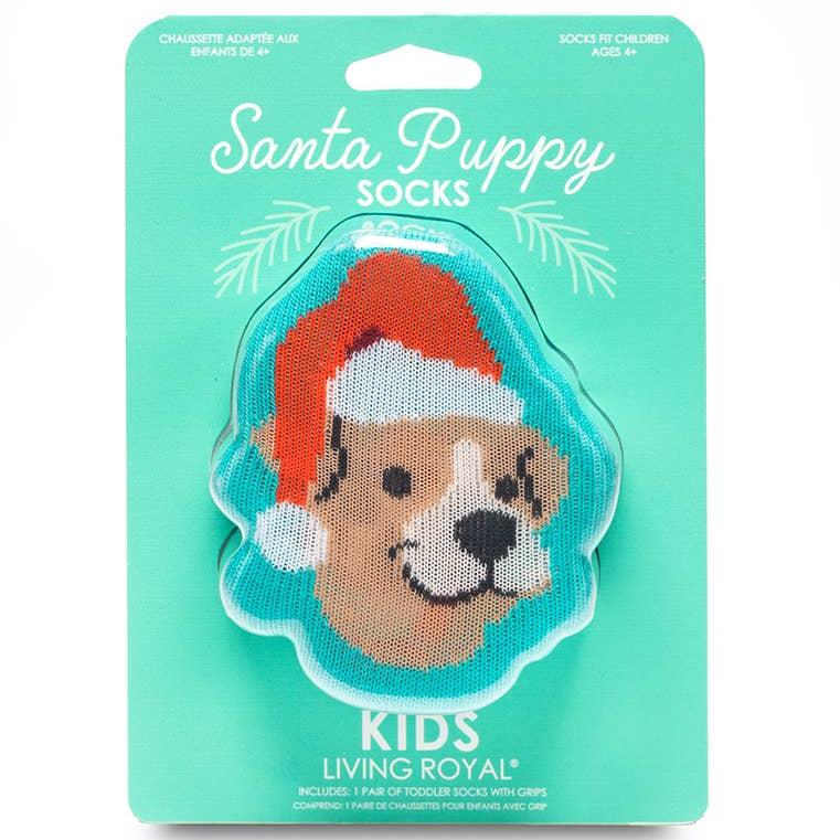 3D Packaged Crew Socks - Kids - Holiday - Santa Puppy -Teal Living Royal Bonjour Fete - Party Supplies