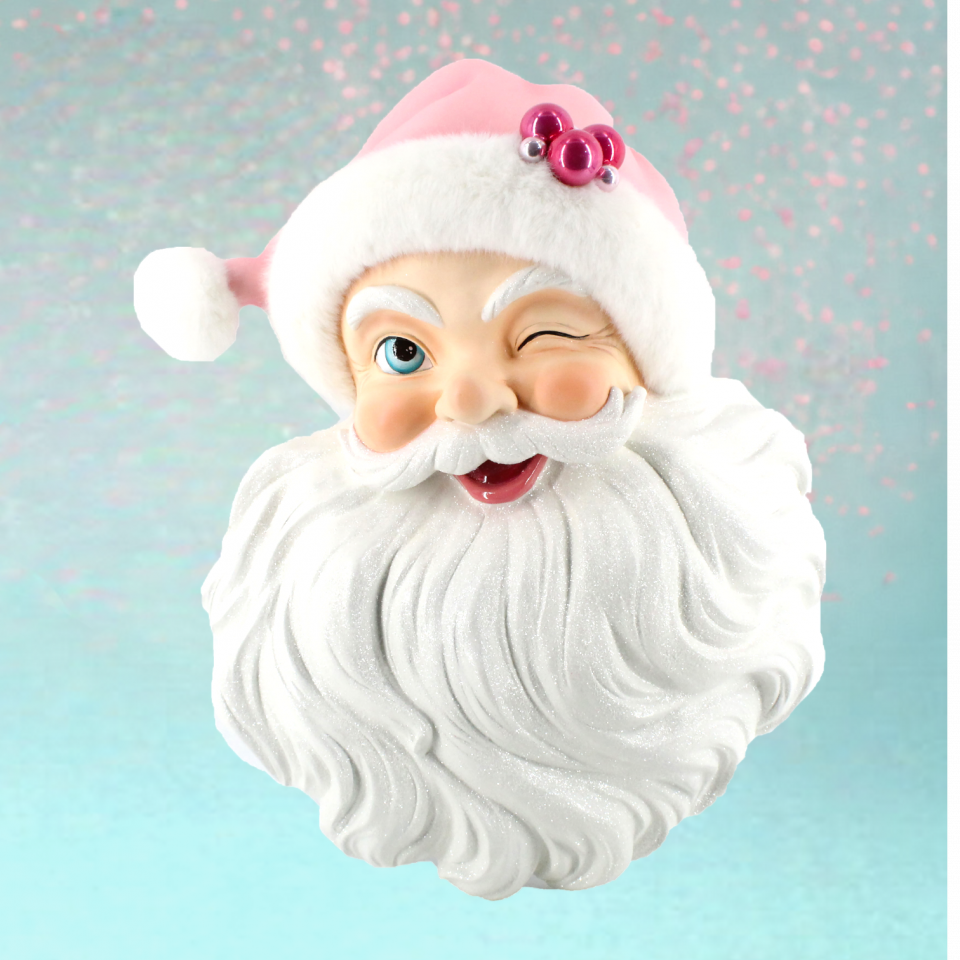 Santa Head w/ Pink Hat Wall Decor by December Diamonds Quirks! Seasonal & Holiday Decorations Bonjour Fete - Party Supplies