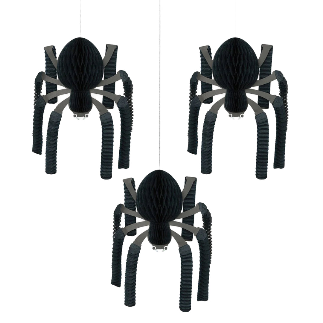 HONEYCOMB HANGING SPIDER SET Meri Meri Halloween Party Decorations HONEYCOMB HANGING SPIDER SET Bonjour Fete - Party Supplies