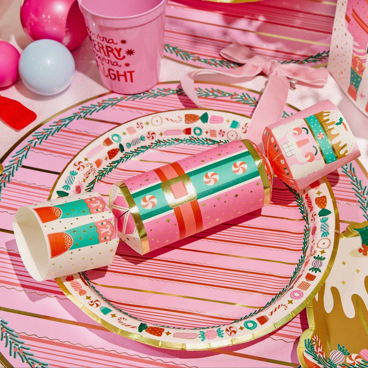 Pastel nutcracker Christmas crackers with gold foil detailing, set of 6