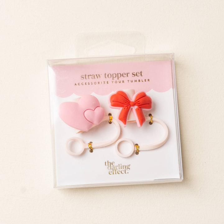 HEART & BOW STRAW TOPPER SET The Darling Effect HEART & BOW STRAW TOPPER SET Bonjour Fete - Party Supplies