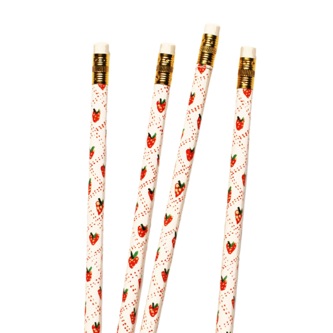 Strawberry Pencils - Set of 4 Mr. Boddington's Studio Strawberry Pencils - Set of 4 Bonjour Fete - Party Supplies