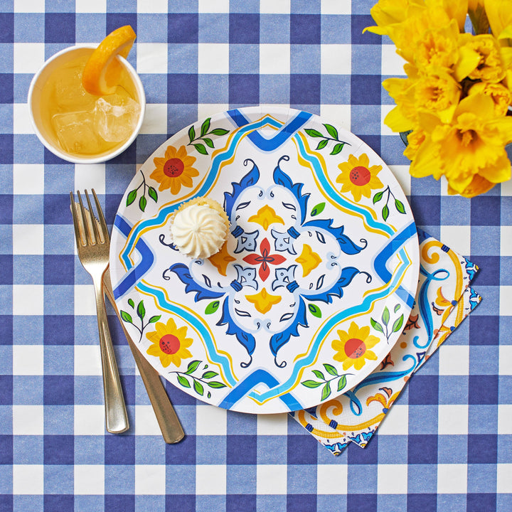 Navy Gingham Paper Tablecloth Bonjour Fete Party Supplies Table Covers