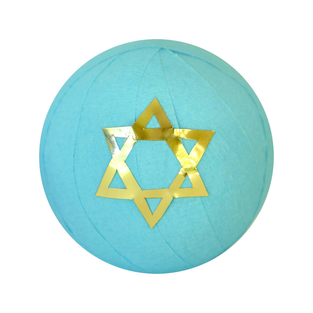 Light blue Hanukkah mini surprise ball with a gold Star of David, a bar and bat mitzvah favor