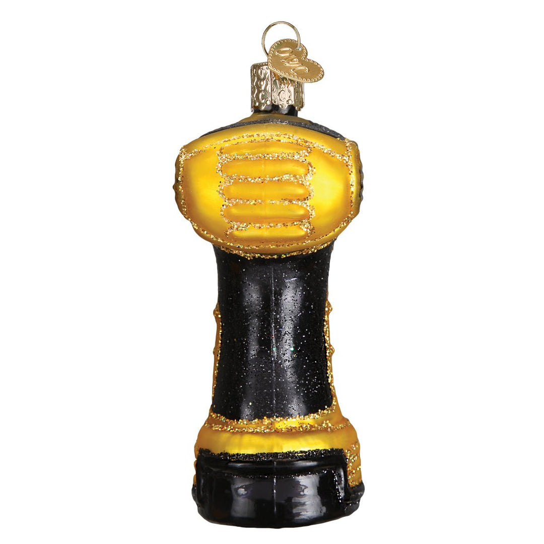Power drill ornament, end angle showing the grip and nose
