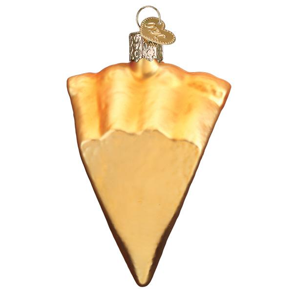 Back of the pecan pie ornament, pale golden bottom crust and fluted edge