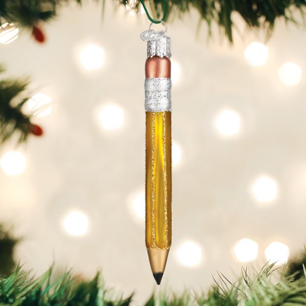 Yellow pencil glass ornament for a teacher gift or Christmas tree