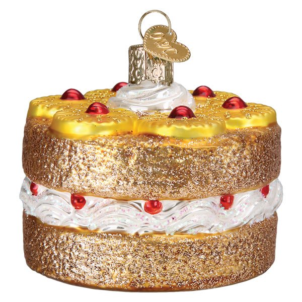 Pineapple upside down cake ornament from the opposite side, red cherry dots around the cream layer
