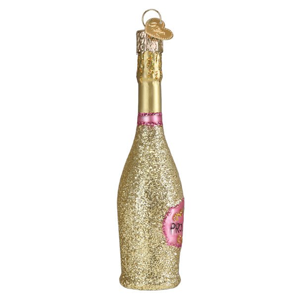 Prosecco bottle ornament, side angle