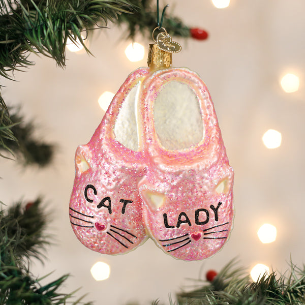 Cat Lady Slippers Ornament Old World Christmas 4.25 X 3.25 X 1.5 / 32662 Cat Lady Slippers Ornament Bonjour Fete - Party Supplies