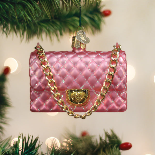 Quilted Purse Ornament Old World Christmas 1.25 X 3.25 X 2.5 / 32673 Quilted Purse Ornament Bonjour Fete - Party Supplies