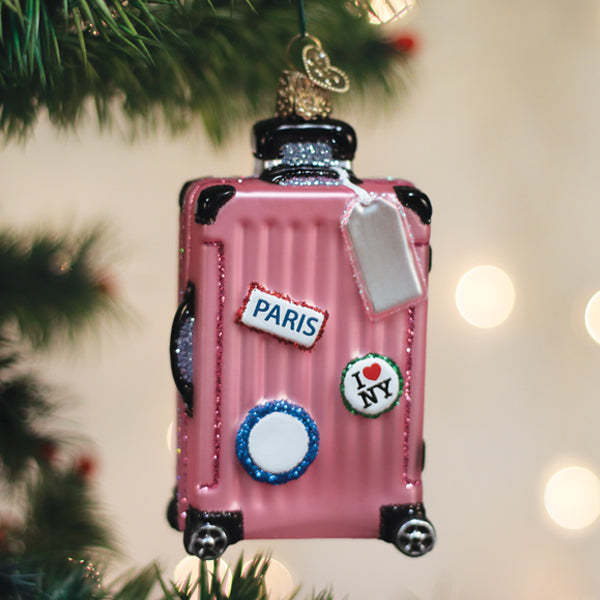 Pink Rolling Suitcase Ornament Old World Christmas Christmas Ornament 4.25 X 2.25 X 1.5 / 32692 Pink Rolling Suitcase Ornament Bonjour Fete - Party Supplies