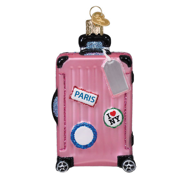 Pink Rolling Suitcase Ornament Old World Christmas Christmas Ornament 4.25 X 2.25 X 1.5 / 32692 Pink Rolling Suitcase Ornament Bonjour Fete - Party Supplies