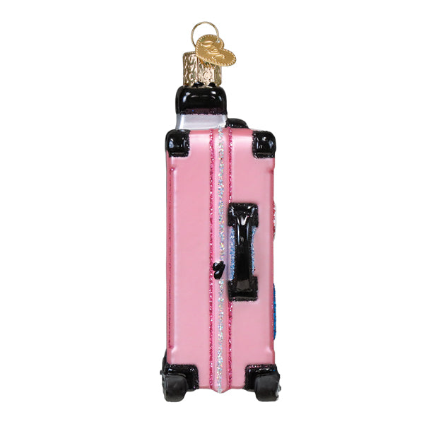 Pink Rolling Suitcase Ornament Old World Christmas Christmas Ornament 4.25 X 2.25 X 1.5 / 32692 Pink Rolling Suitcase Ornament Bonjour Fete - Party Supplies
