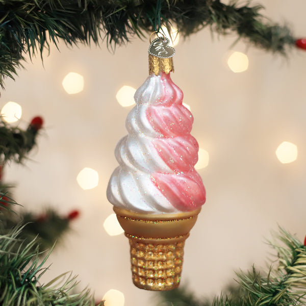 Strawberry Swirl Soft Serve Ornament Old World Christmas 4.25 X 1.75 X 1.75 / 32701 Strawberry Swirl Soft Serve Ornament Bonjour Fete - Party Supplies