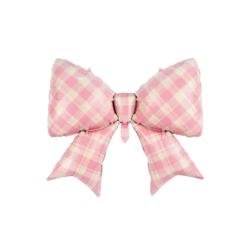 Gingham Pink Bow Foil Balloon Partybarco Gingham Pink Bow Foil Balloon Bonjour Fete - Party Supplies