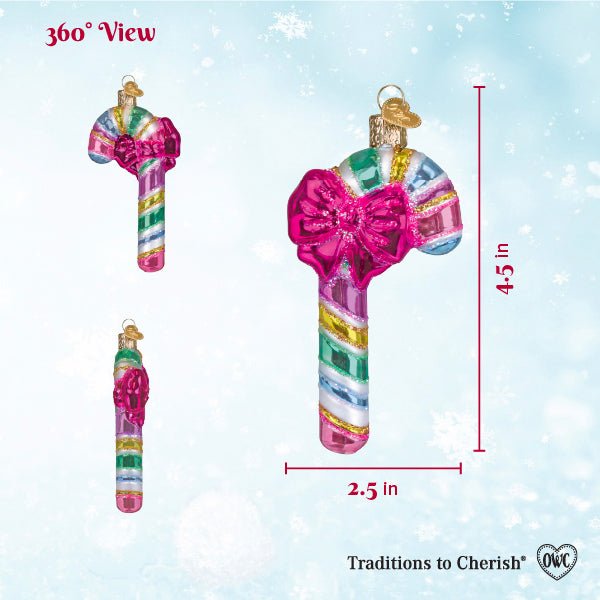 360 view sizing chart for the pastel candy cane ornament, 4.5 inches tall and 2.5 inches wide
