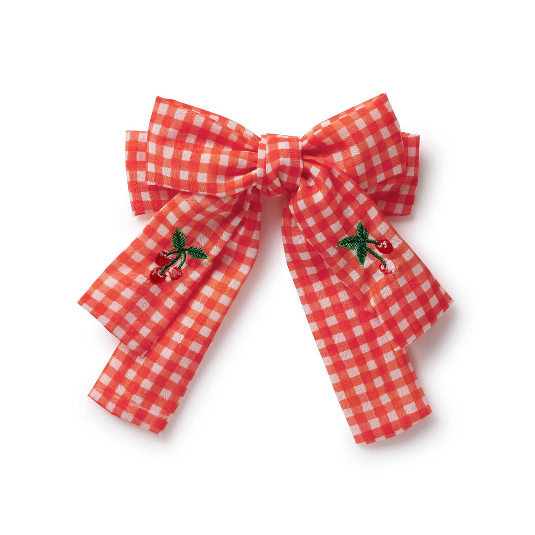 Gingham Cherries Embroidered Hair Bow Rifle Paper Co. Gingham Cherries Embroidered Hair Bow Bonjour Fete - Party Supplies