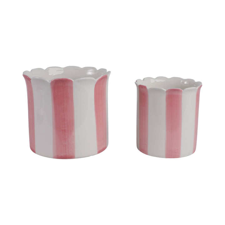 Planters Set of 2 - Pink Ceramic Striped Scallop, 6/8 in. Sagebrook Home Planters Set of 2 - Pink Ceramic Striped Scallop, 6/8 in. Bonjour Fete - Party Supplies
