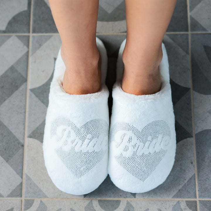 Shiraleah "Bride" Heart Slippers, Ivory Shiraleah Retail Slippers Shiraleah "Bride" Heart Slippers, Ivory Bonjour Fete - Party Supplies