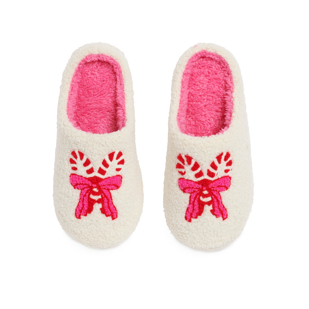 Shiraleah Candy Cane Slippers, Ivory Shiraleah Retail Slippers S/M Shiraleah Candy Cane Slippers, Ivory Bonjour Fete - Party Supplies