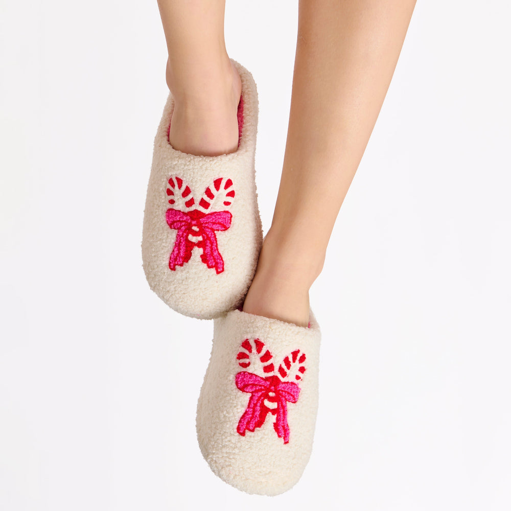 Shiraleah Candy Cane Slippers, Ivory Shiraleah Retail Slippers Shiraleah Candy Cane Slippers, Ivory Bonjour Fete - Party Supplies