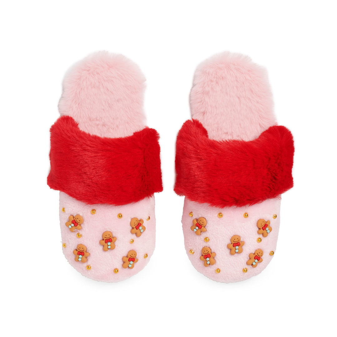 Shiraleah Gingerbread Man Slippers, Blush Shiraleah Retail Slippers S/M Shiraleah Gingerbread Man Slippers, Blush Bonjour Fete - Party Supplies
