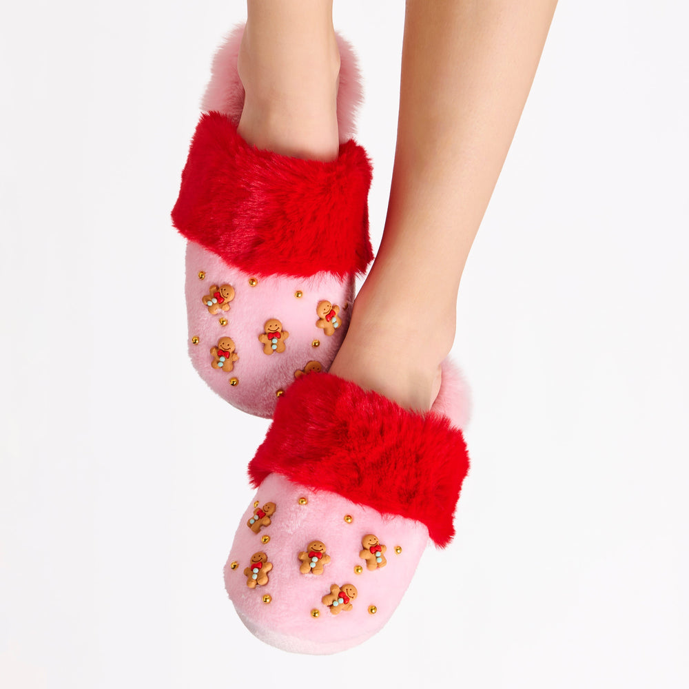 Shiraleah Gingerbread Man Slippers, Blush Shiraleah Retail Slippers Shiraleah Gingerbread Man Slippers, Blush Bonjour Fete - Party Supplies
