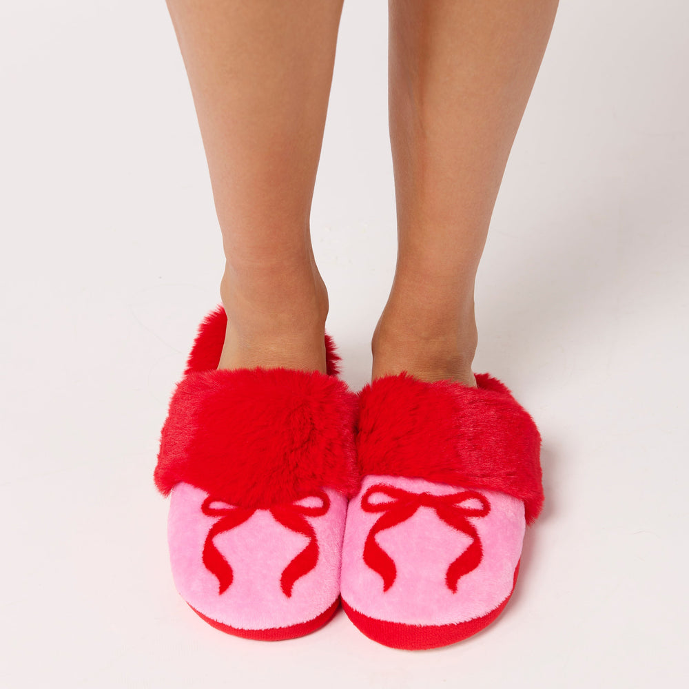 Shiraleah Bow Slippers, Pink Shiraleah Retail Slippers Shiraleah Bow Slippers, Pink Bonjour Fete - Party Supplies