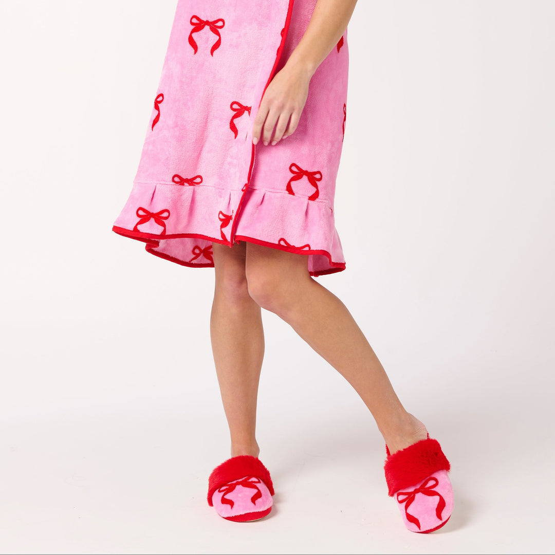 Shiraleah Bow Slippers, Pink Shiraleah Retail Slippers Shiraleah Bow Slippers, Pink Bonjour Fete - Party Supplies