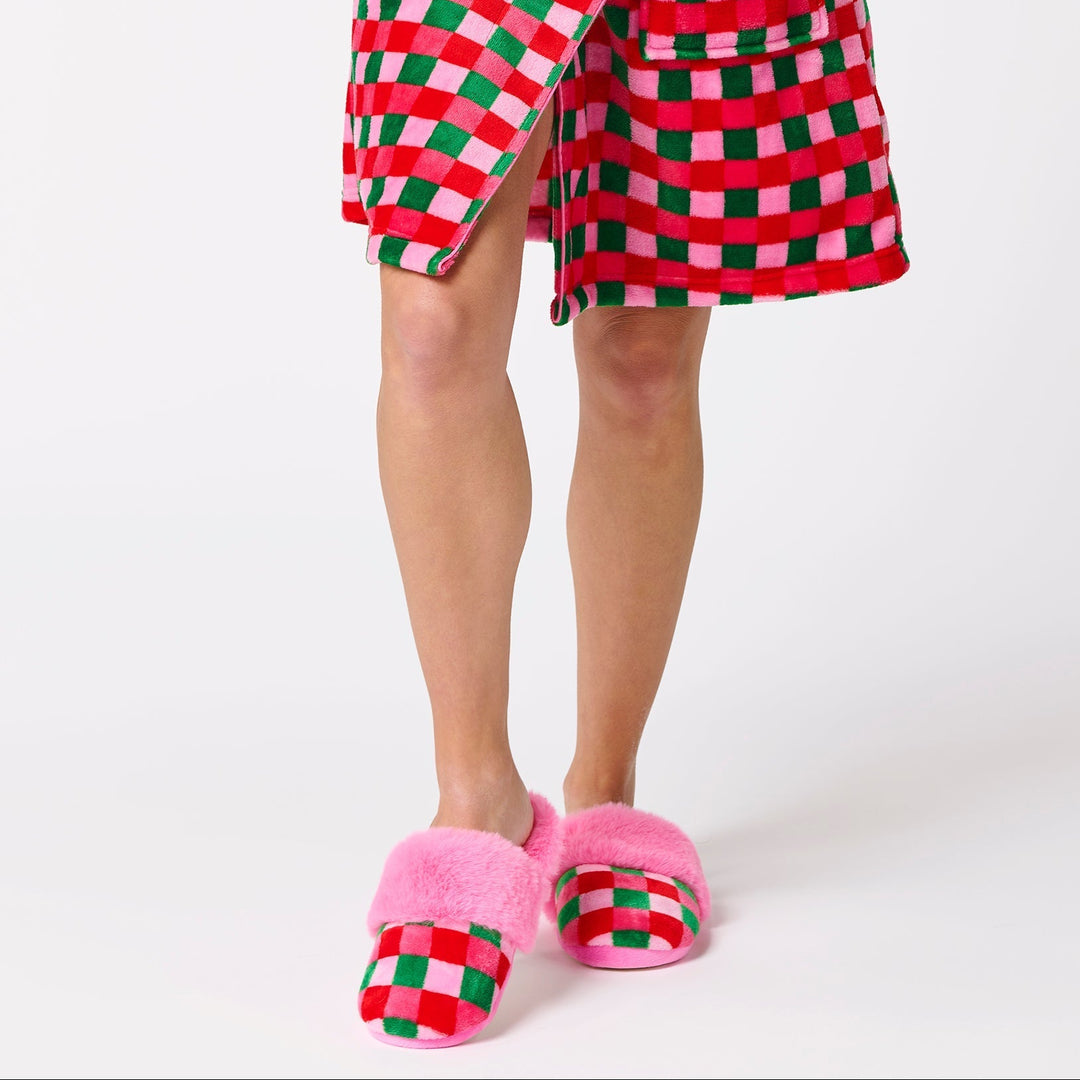 Shiraleah Checkered Slippers, Multi Shiraleah Retail Slippers Shiraleah Checkered Slippers, Multi Bonjour Fete - Party Supplies