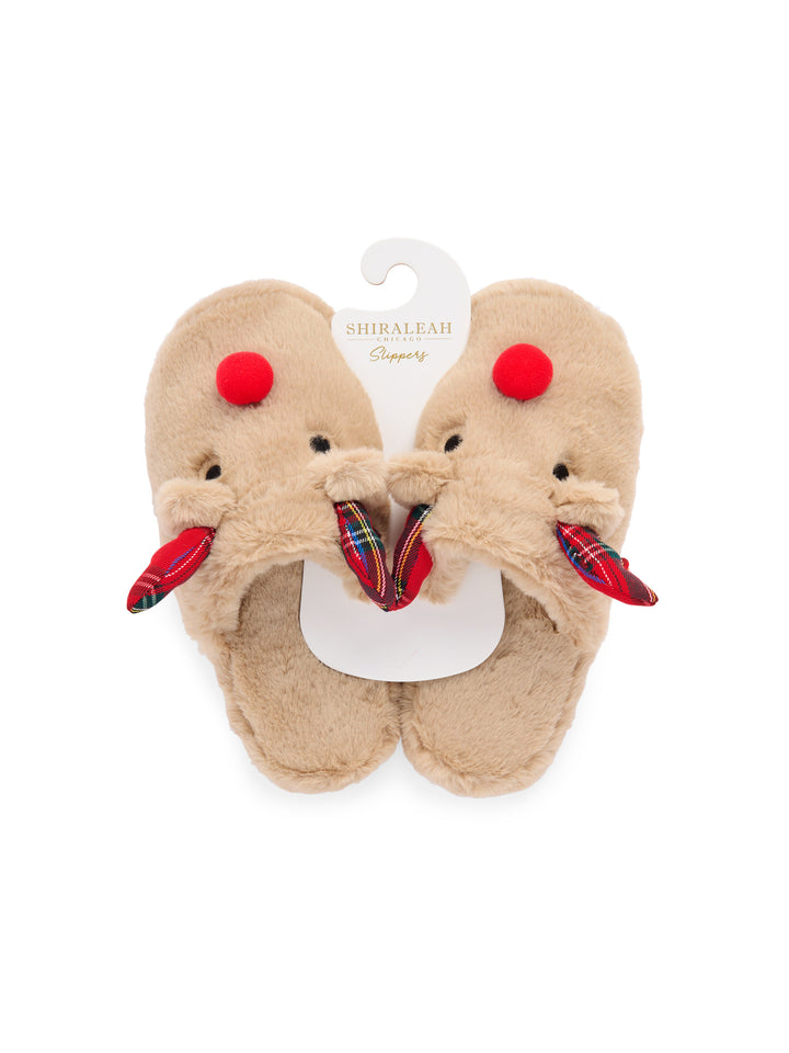 Reindeer slippers on a hanger with tartan antlers