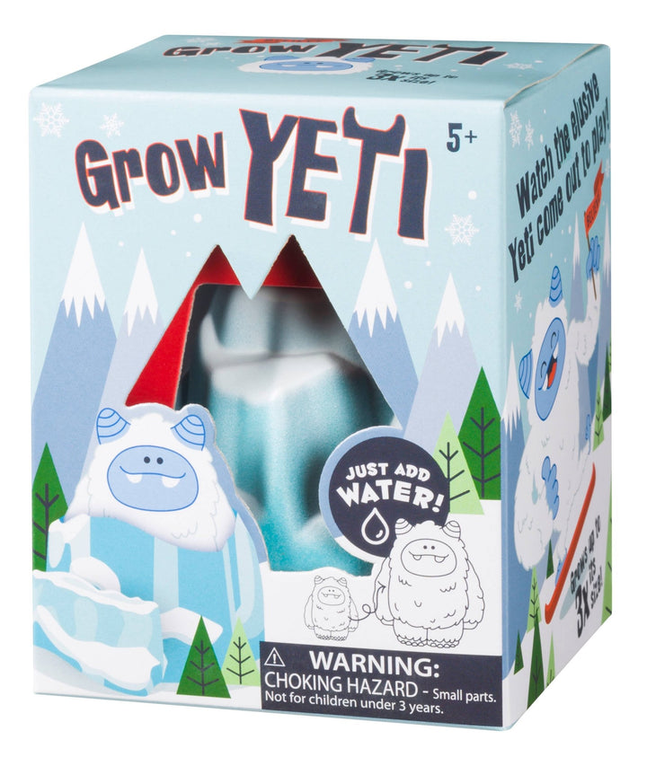 Grow Yeti box with mountain artwork and window showing the blue iceberg, a just add water toy for snow days