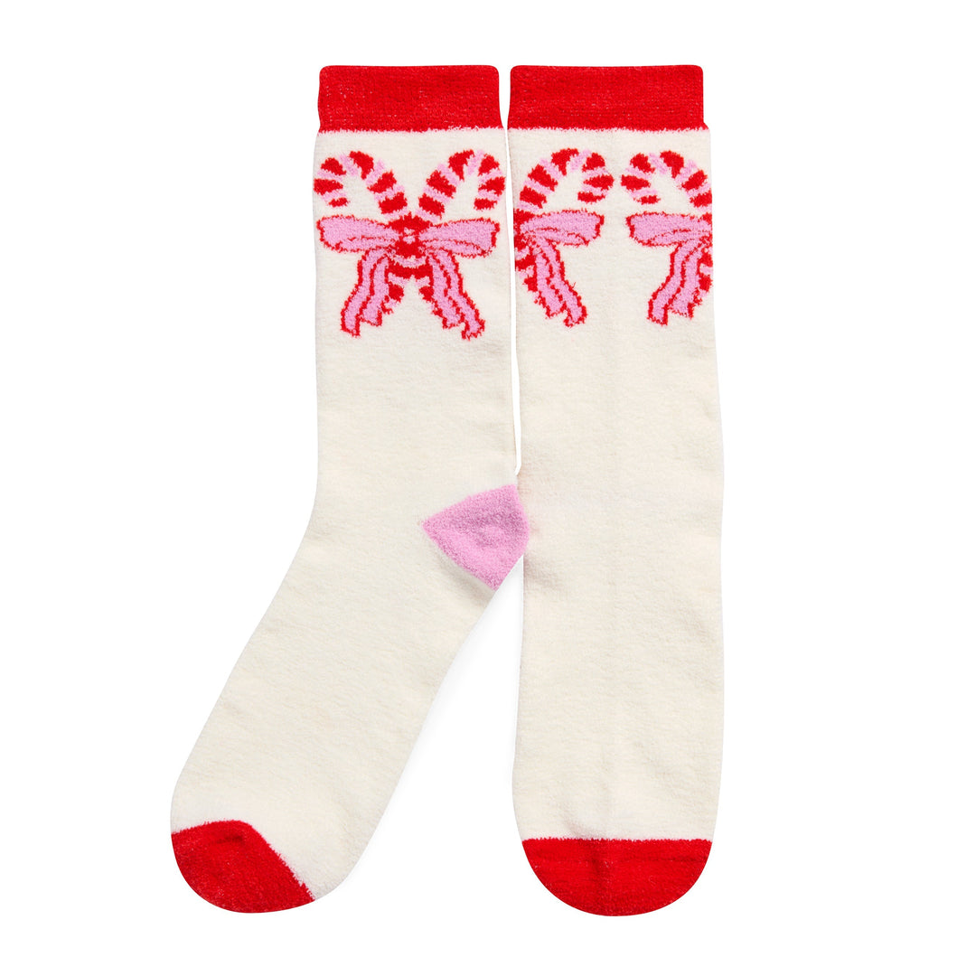 Shiraleah Candy Cane Bow Socks, Ivory Shiraleah Retail Socks Shiraleah Candy Cane Bow Socks, Ivory Bonjour Fete - Party Supplies