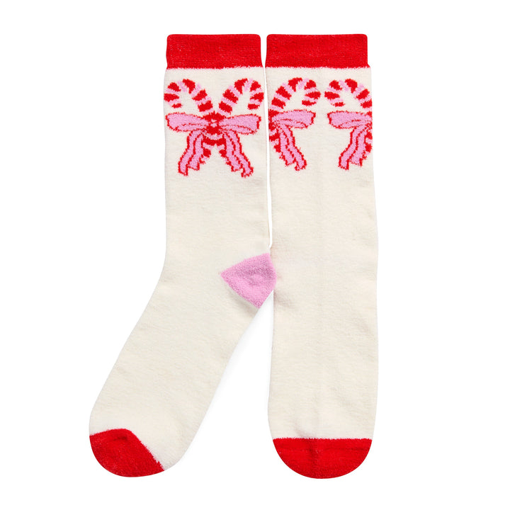 Shiraleah Candy Cane Bow Socks, Ivory Shiraleah Retail Socks Shiraleah Candy Cane Bow Socks, Ivory Bonjour Fete - Party Supplies
