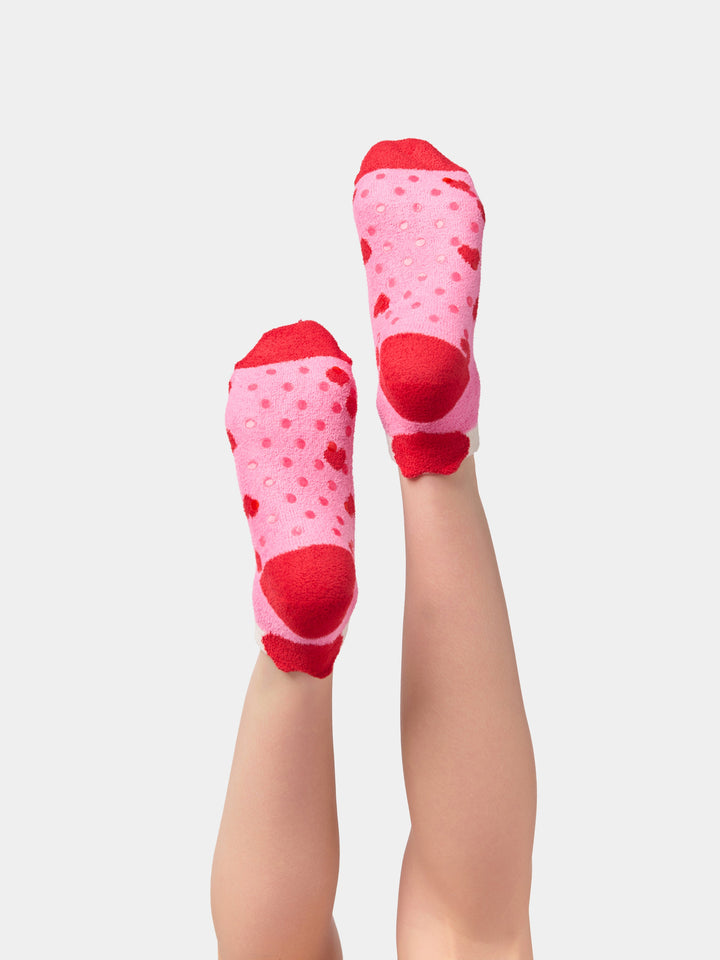 Side view of pink mini heart socks