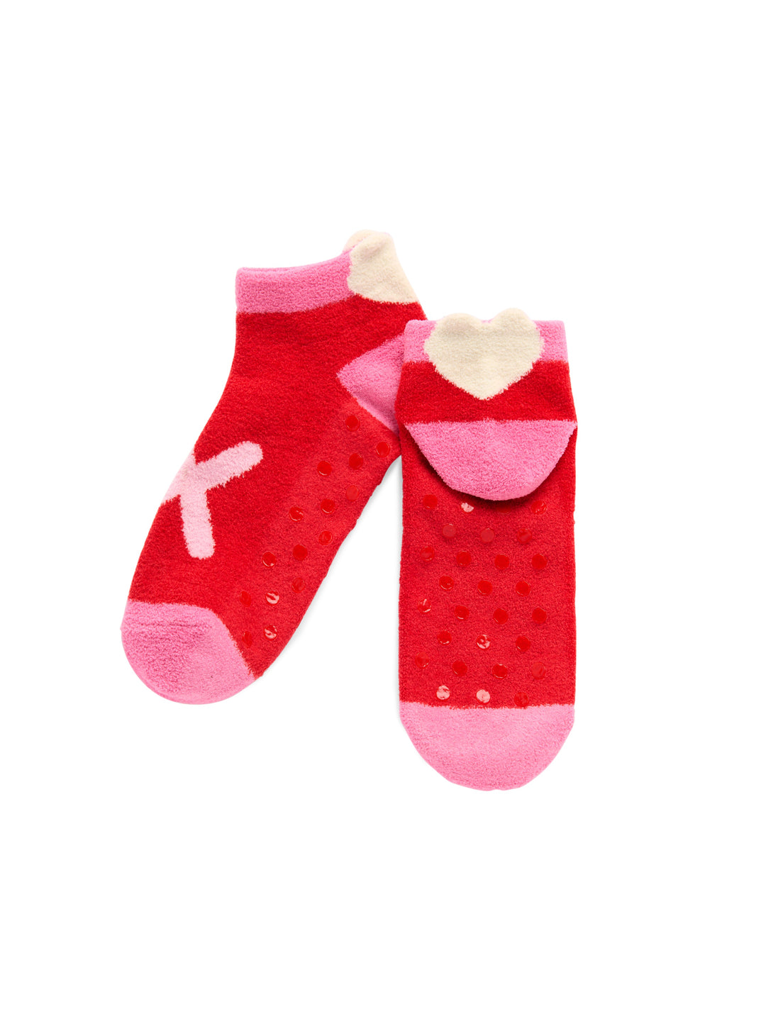 Red XO socks with a plush heart at the heel