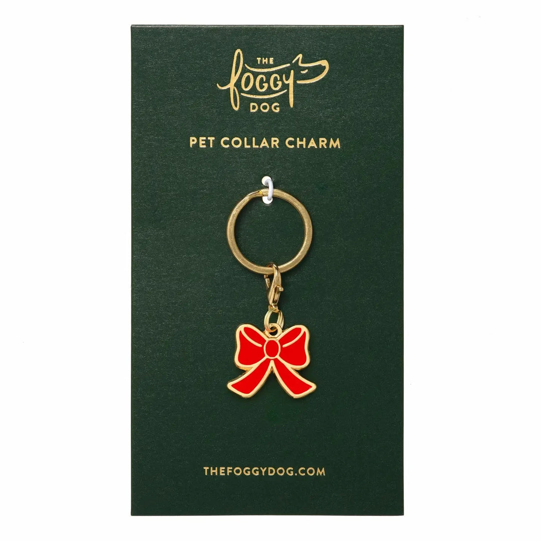 RED BOW COLLAR CHARM The Foggy Dog Holiday Pet RED BOW COLLAR CHARM Bonjour Fete - Party Supplies
