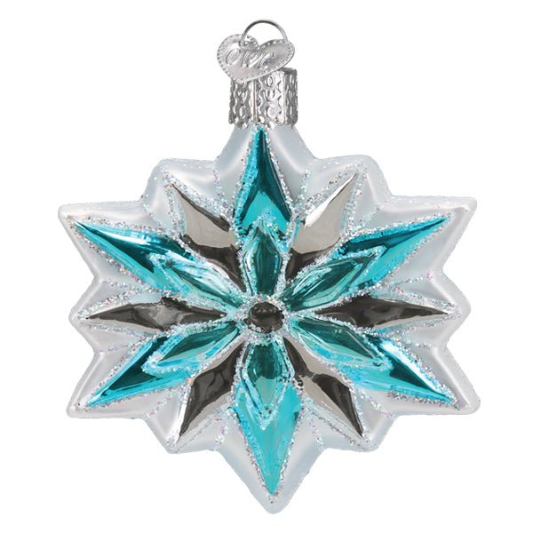 Back of the snowflake ornament with matching aqua and silver points