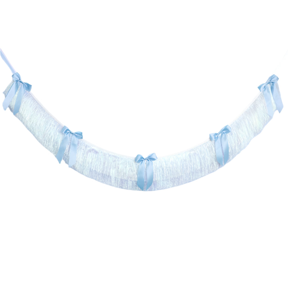 Something Blue Banner - layered fringe + satin bows, white, bachelorette xo, Fetti Something Blue Banner - layered fringe + satin bows, white, bachelorette Bonjour Fete - Party Supplies