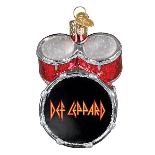 Second angle of the Def Leppard drum ornament on a white background