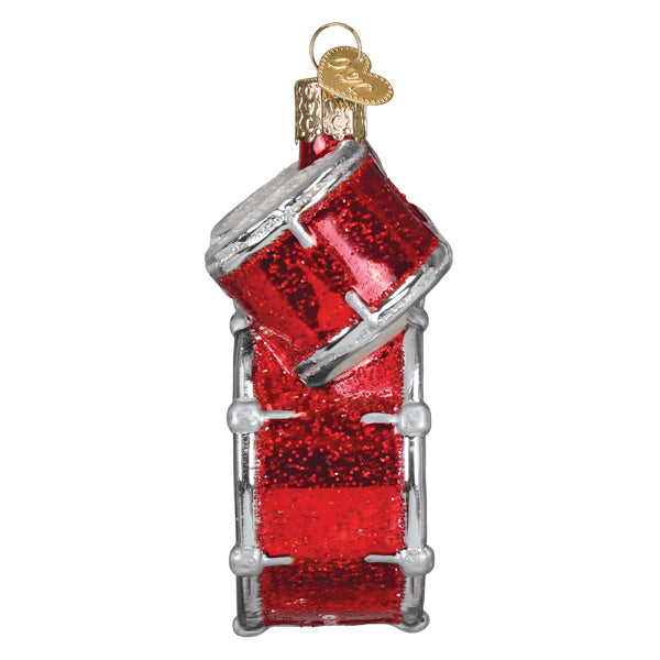 Side view of the Def Leppard drum ornament on a white background