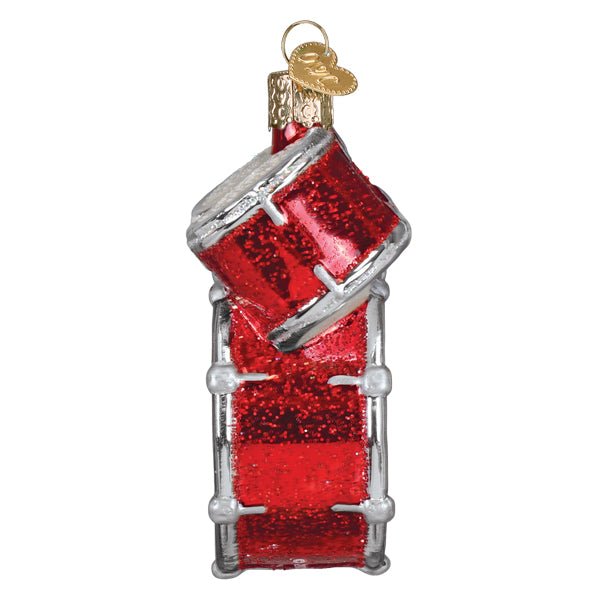 Side view of the Def Leppard drum ornament on a white background