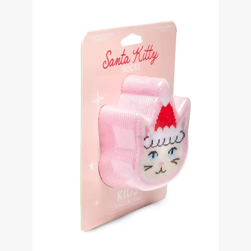 3D Packaged Crew Socks - Kids - Holiday - Santa Kitty -Pink Living Royal Bonjour Fete - Party Supplies