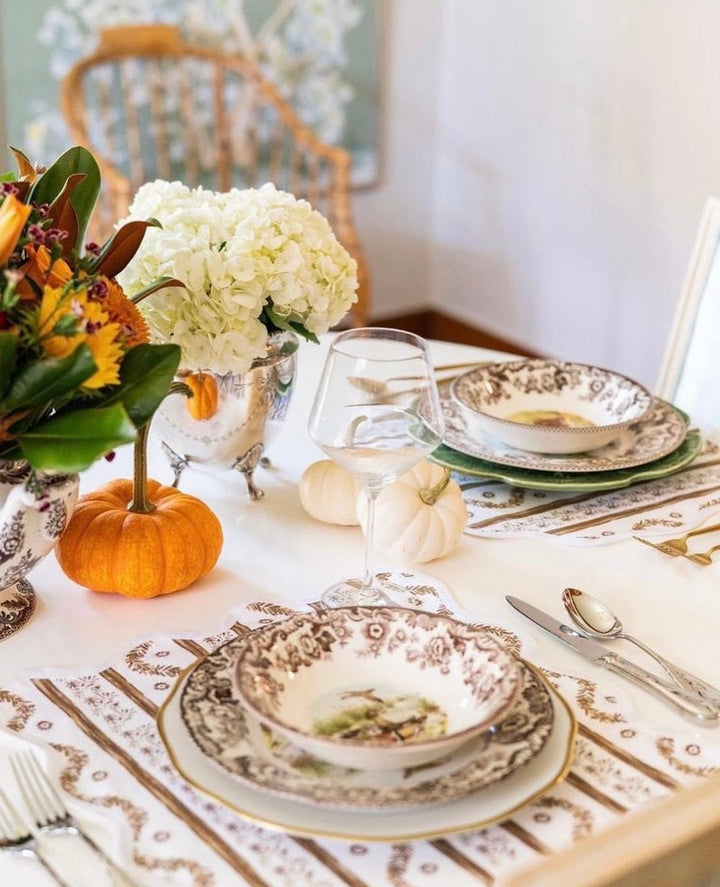 Frances Fields Home square cloth placemat, Boxwood Garden design in espresso