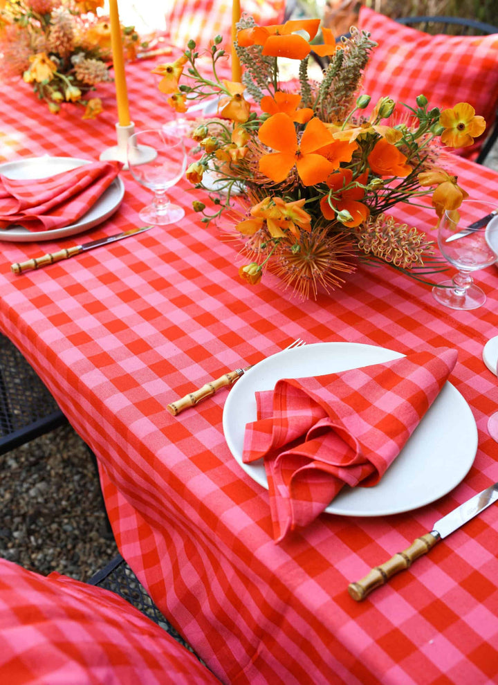 GINGHAM - Guava Tablecloth Heather Taylor Home variable Large GINGHAM - Guava Tablecloth Bonjour Fete - Party Supplies