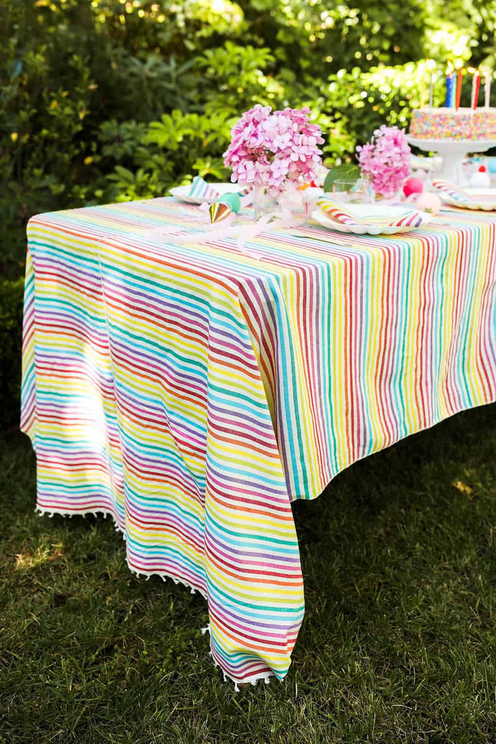 Multi Stripe Rainbow Tablecloth