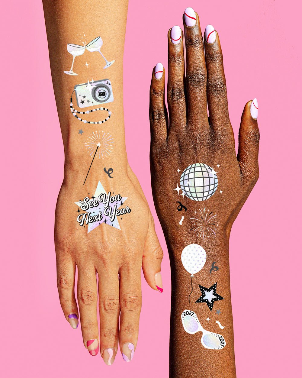 2027 New Year's Eve Disco Temporary Tattoos