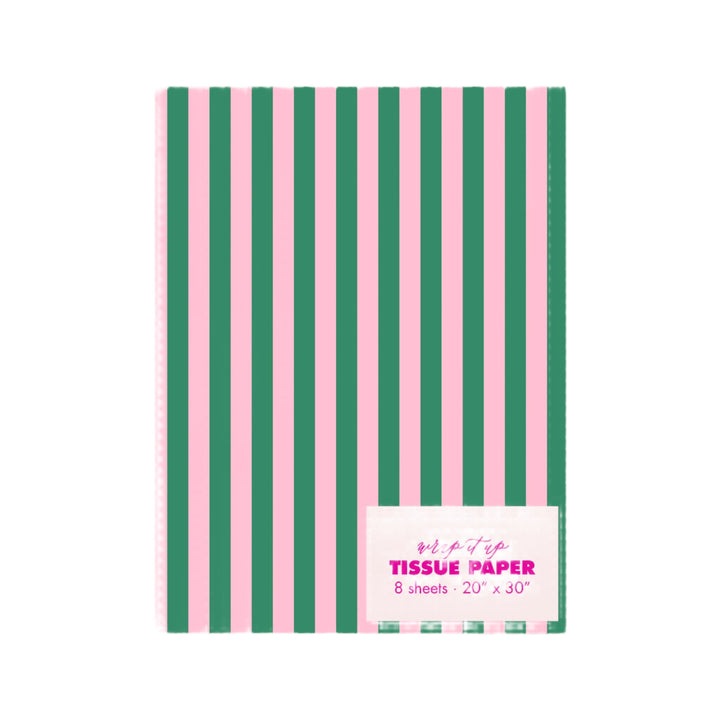 GREEN & PINK STRIPE TISSUE PAPER Rock Paper Scissors Gift Wrapping GREEN & PINK STRIPE TISSUE PAPER Bonjour Fete - Party Supplies